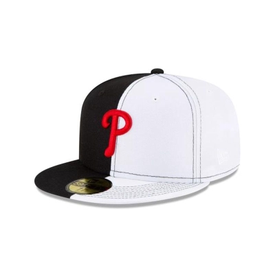 Black Philadelphia Phillies Hat - New Era MLB Split Crown 59FIFTY Fitted Caps USA7836542